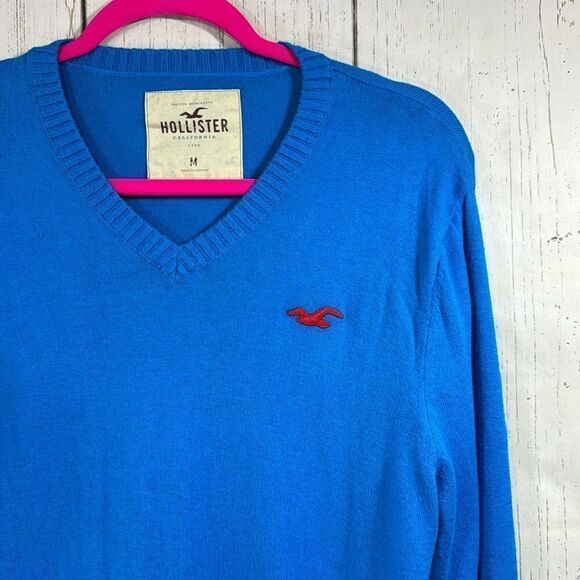 Hollister Mens Aqua Blue V Neck Sweater Coastal Preppy Classic Casual Everyday - Picture 4 of 13